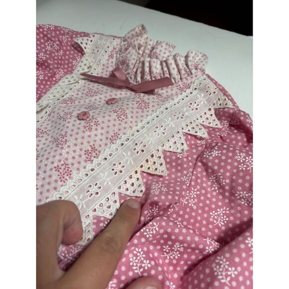 Miniworld Vintage Girl's dress Prarie Traditional Pinafore 70s Lace 4 Pink Ivory - Picture 4 of 5